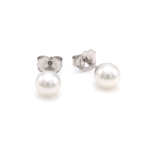 Royal Pearl Color Gemstone Earrings in 14 Karat White Gold with 2 Cultured White Pearls