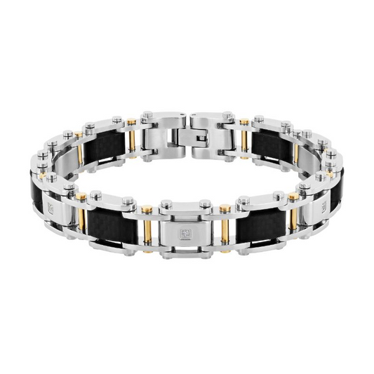 Stainless steel bracelet with black diamonds.