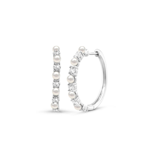 ReMARKable Designs Medium Hoop Color Gemstone Earrings in Sterling Silver White