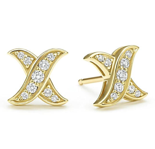 Caviar Lux Collection Stud Natural Diamond Earrings in 18 Karat Yellow with 0.16ctw Round Diamonds