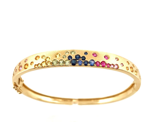 Bangle Color Gemstone Bracelet in 14 Karat Yellow with 53 Round Sapphires 2.20ctw