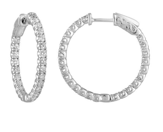 14K white gold hoop earrings with diamonds.