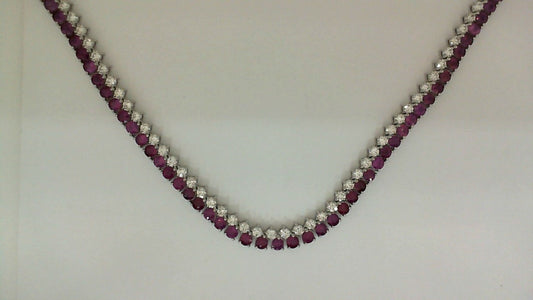 Tennis Color Gemstone Necklace in 14 Karat White Round Ruby 13.51ctw
