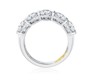 14K white-yellow band with five round diamonds.