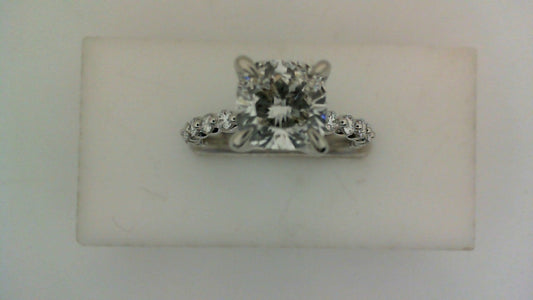 Side Stone Lab-Grown Diamond Complete Engagement Ring in 14 Karat White with 1 Cushion Diamond, Color: F, Clarity: VS1, totaling 2.01ctw
