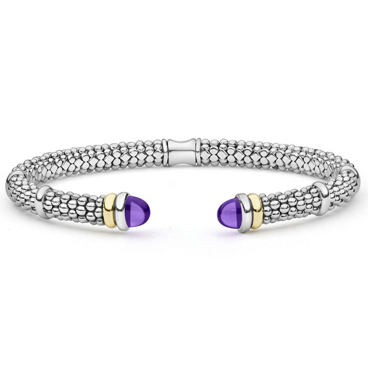LAGOS Signature Caviar Collection Color Gemstone Bracelet in Sterling Silver with 2 Cabochon Amethysts