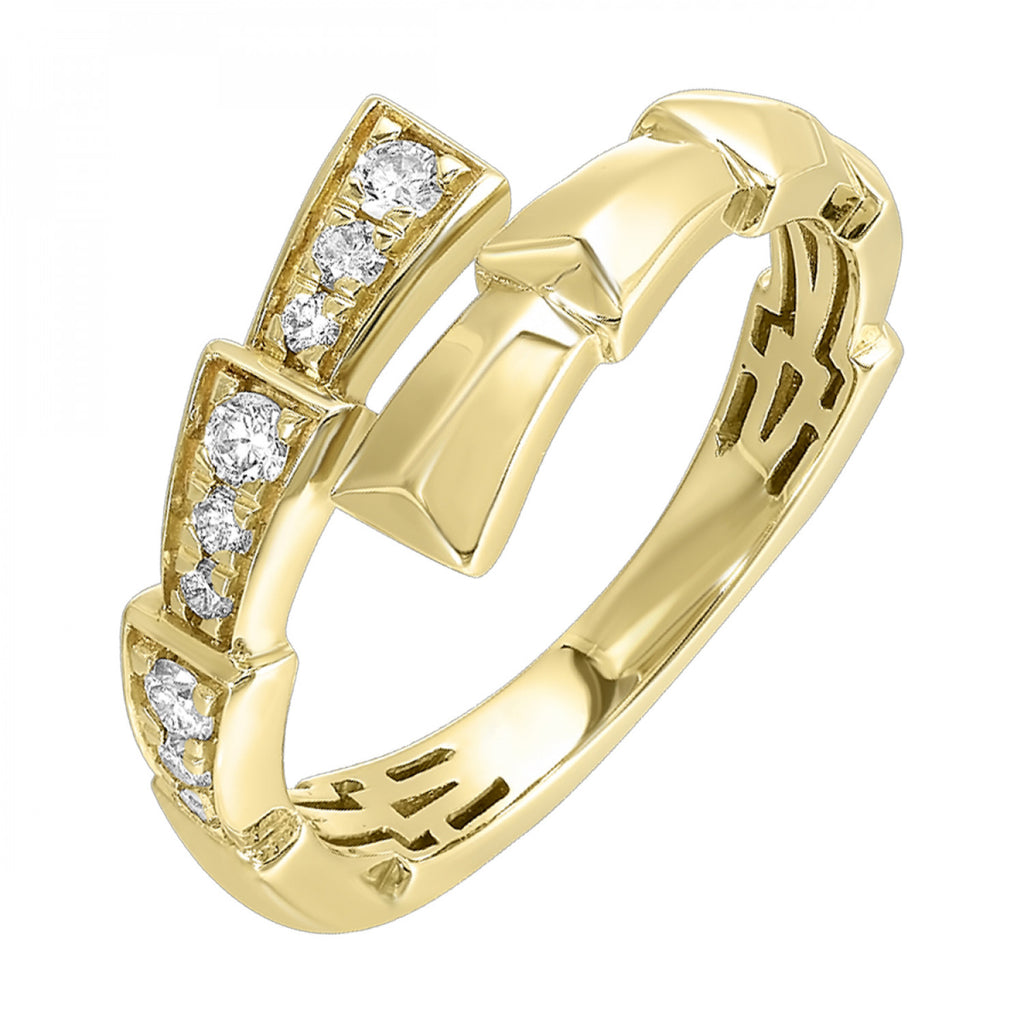 Yellow gold ring with round diamonds.