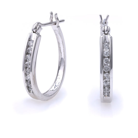 ReMARKable Estate Medium Hoop Natural Diamond Earrings in 14 Karat White Gold with 0.50ctw J/K I1 Round Diamonds