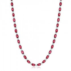 JEWELS BY JACOB Color Gemstone Necklace with 51 Oval Rubies 14.07ctw in 14 Karat White Gold