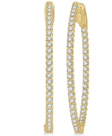 ReMARKable Designs Oval Hoop Natural Diamond Earrings in 14 Karat Yellow Gold