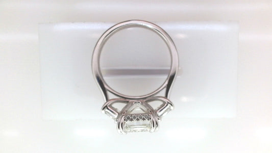 Three Stone Hidden Accent Lab-Grown Diamond Complete Engagement Ring in 14 Karat White with 1 Emerald Lab Grown Diamond, Color: F, Clarity: VS1, totaling 5.06ctw