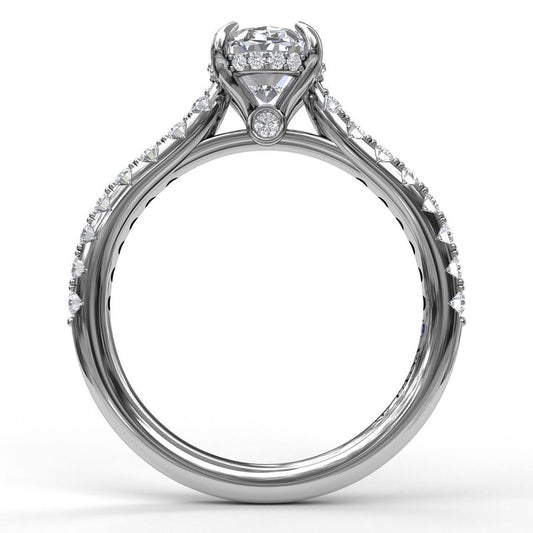 Hidden Accent Side Stone Natural Diamond Semi-Mount Engagement Ring in 14 Karat White Round Diamond, totaling 0.40ctw