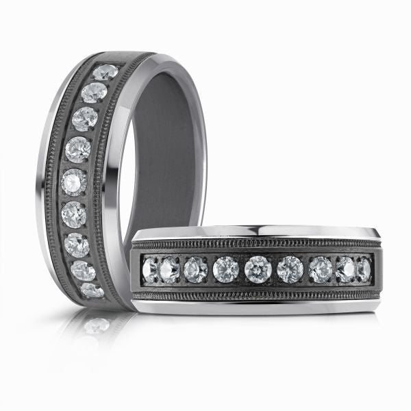 Men's tantalum band with round diamonds.
