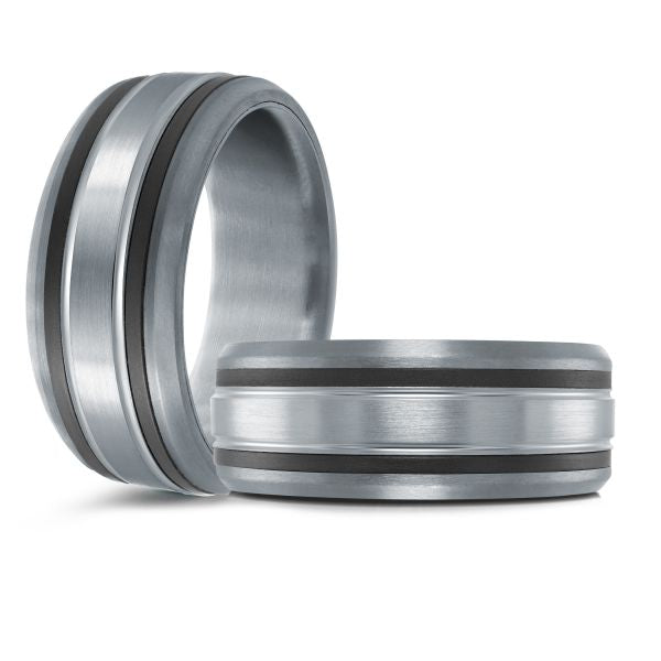 Tantalum carved band, white-black, polished-satin finish.
