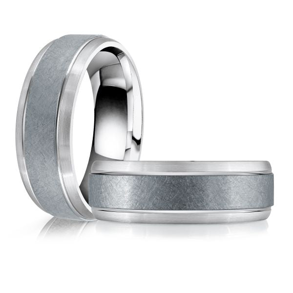 Tantalum carved band, white-grey, minimalist design.