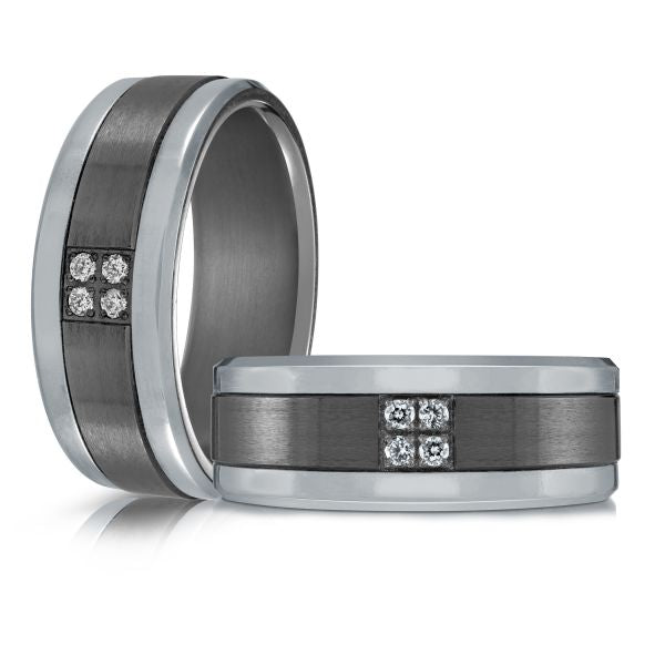 Tantalum band with diamond accents, white-grey finish.