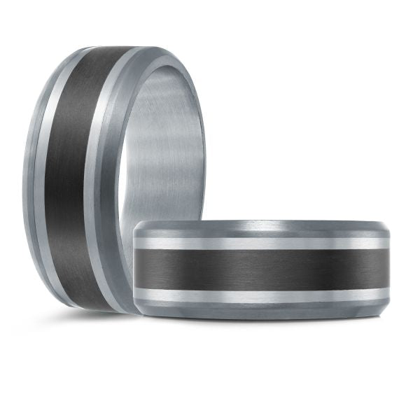 Tantalum white-black carved men's band.