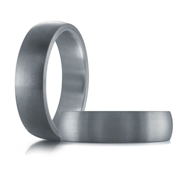 Tantalum white-grey carved men's band.