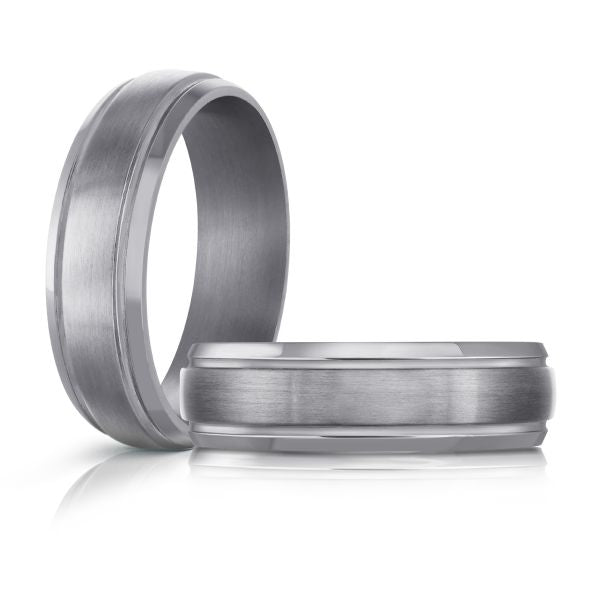 Tantalum grey carved band, polished satin finish.