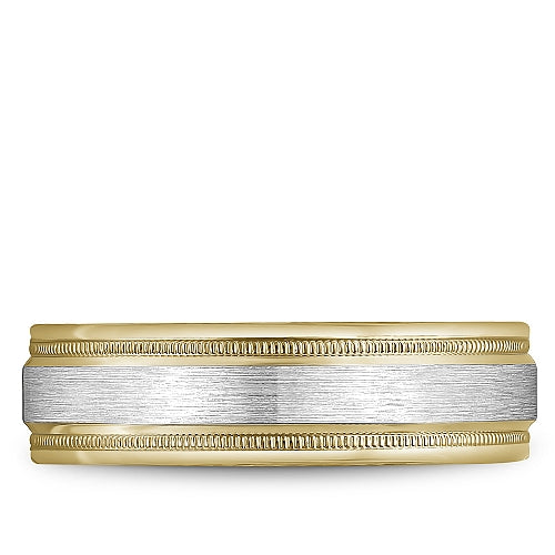 14K white yellow gold carved men's band