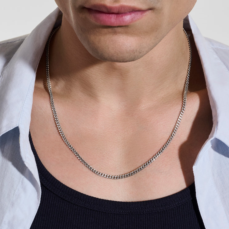 Sterling silver polished curb chain necklace.