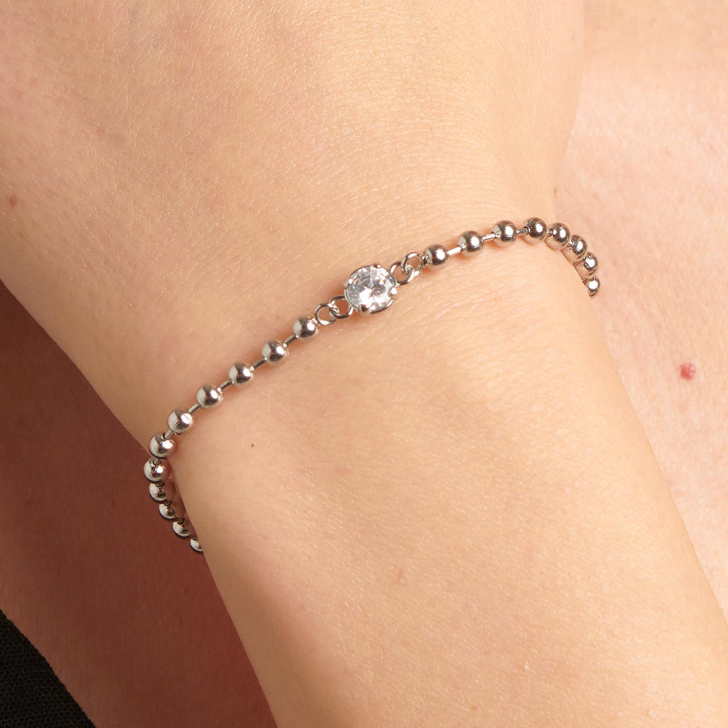 Stainless steel bracelet with simulated diamond.