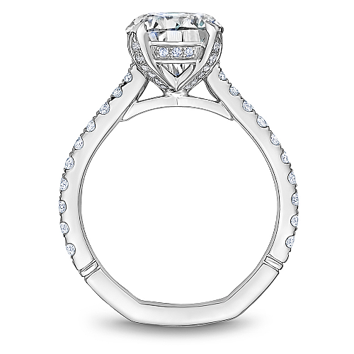 14K white gold engagement ring with 56 accent diamonds.