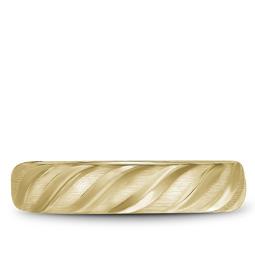 14K yellow gold carved band, satin finish.