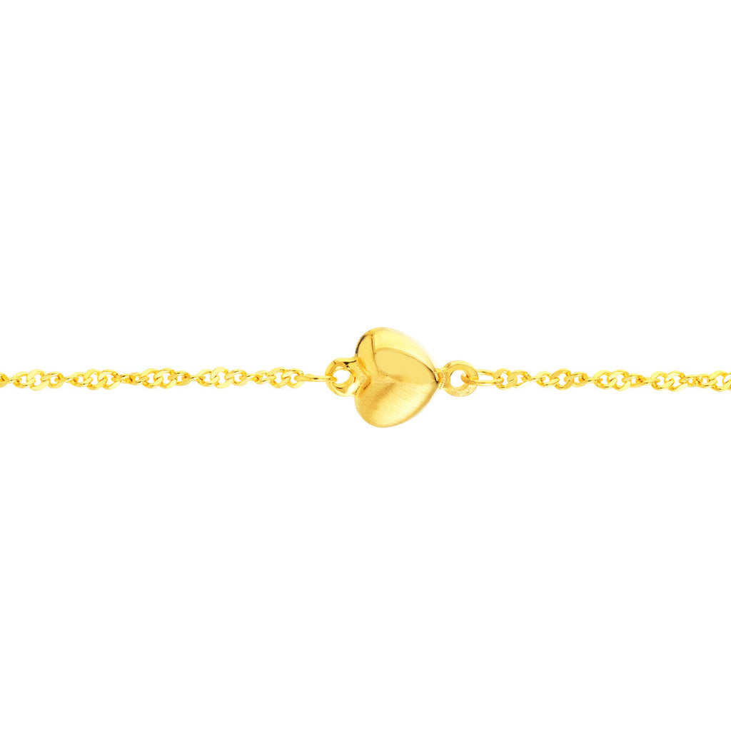 14K yellow gold ankle bracelet, heart charm.