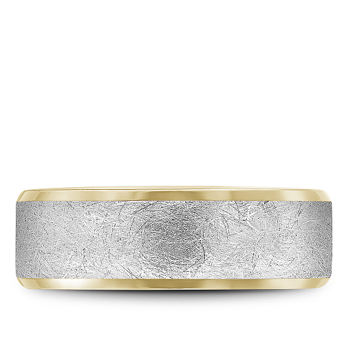 14K white yellow gold carved band, polished finish.