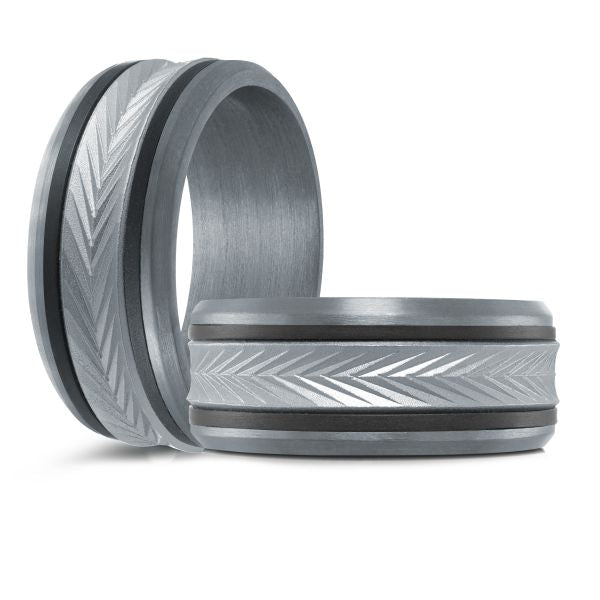 Tantalum band with carved textured design.