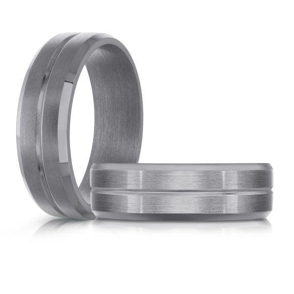 Tantalum grey carved men's band, 7MM wide.