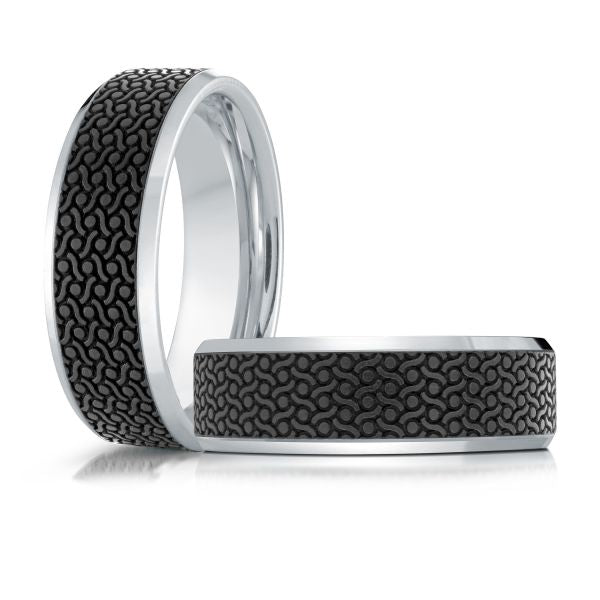 Carved carbon fiber band, white-black contrast.