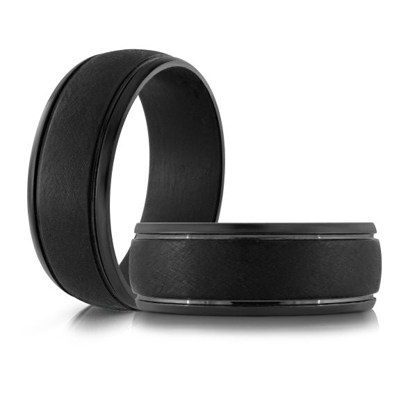 Black tantalum carved men's band, satin finish.