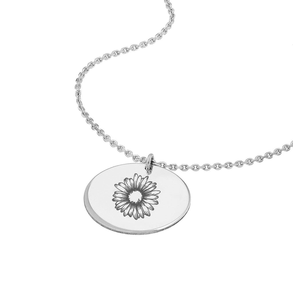 14K white gold necklace with floral engraving.