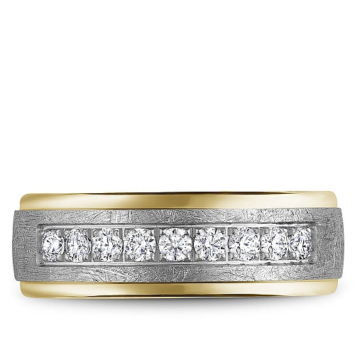 White-yellow gold band with nine round diamonds.