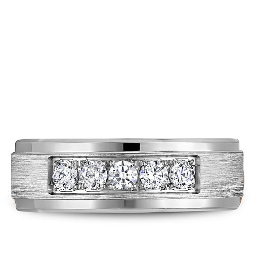 14K white gold band, five round diamonds.