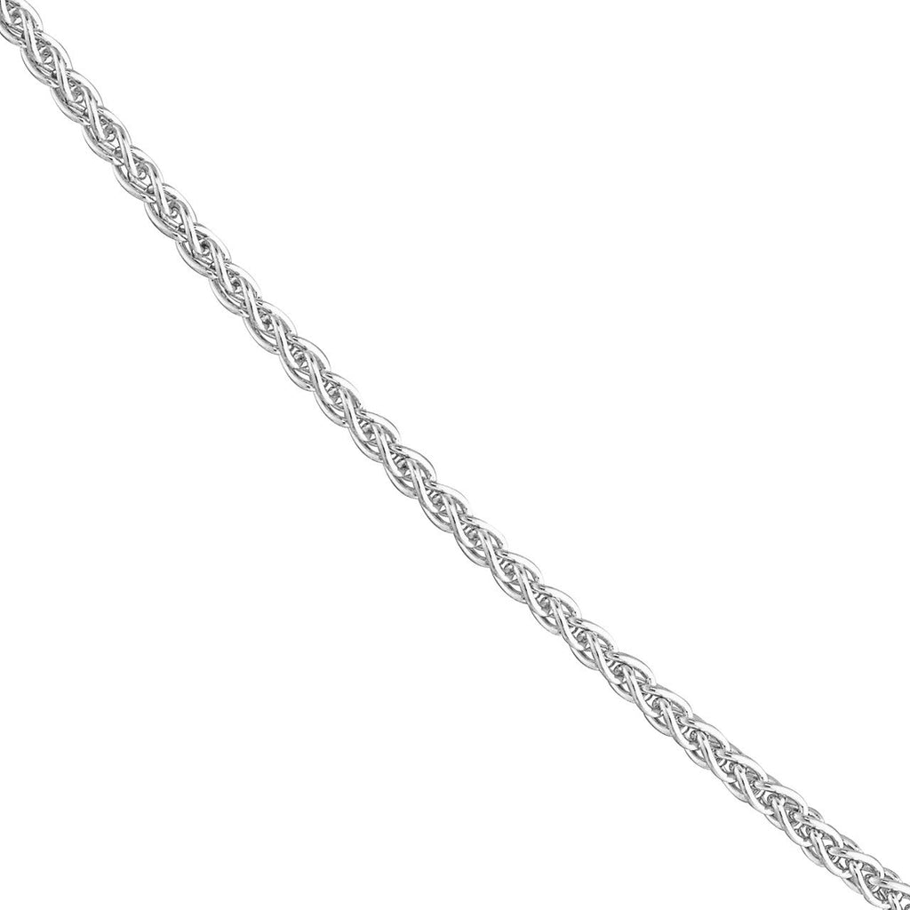 Sterling silver round wheat chain, polished finish.