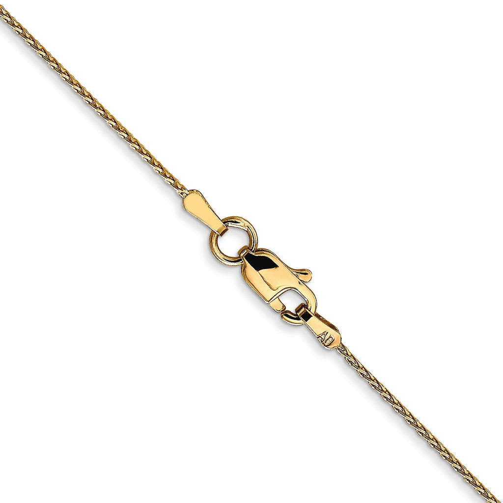 Diamond cut wheat chain, yellow gold clasp.
