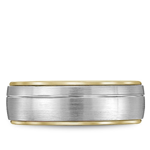 14K white-yellow gold carved men's band.