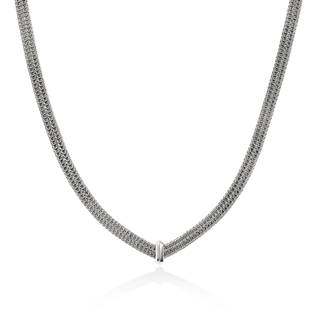 Sterling silver necklace with diamond accents.
