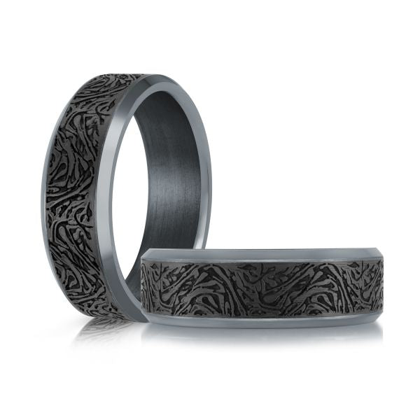 Tantalum carbon fiber carved men's band.