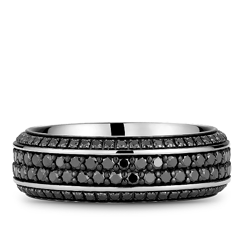14K white gold band, black diamonds, triple row.