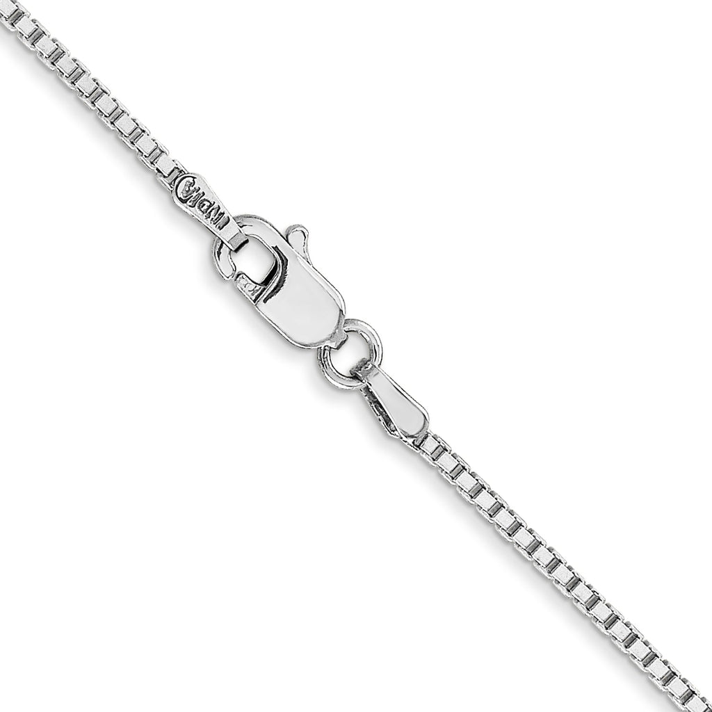 14K white gold box chain with lobster clasp.