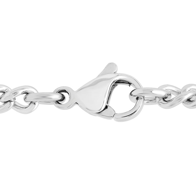 Stainless steel lobster clasp detail.