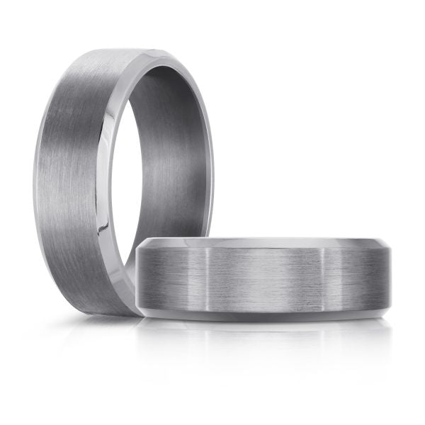 Tantalum grey men's carved band, polished finish.