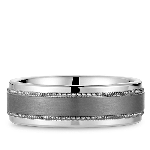 Tantalum band, polished satin finish, carved edges.