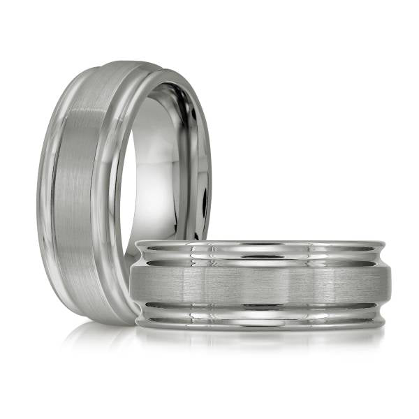 Tungsten carbide grey men's carved band.