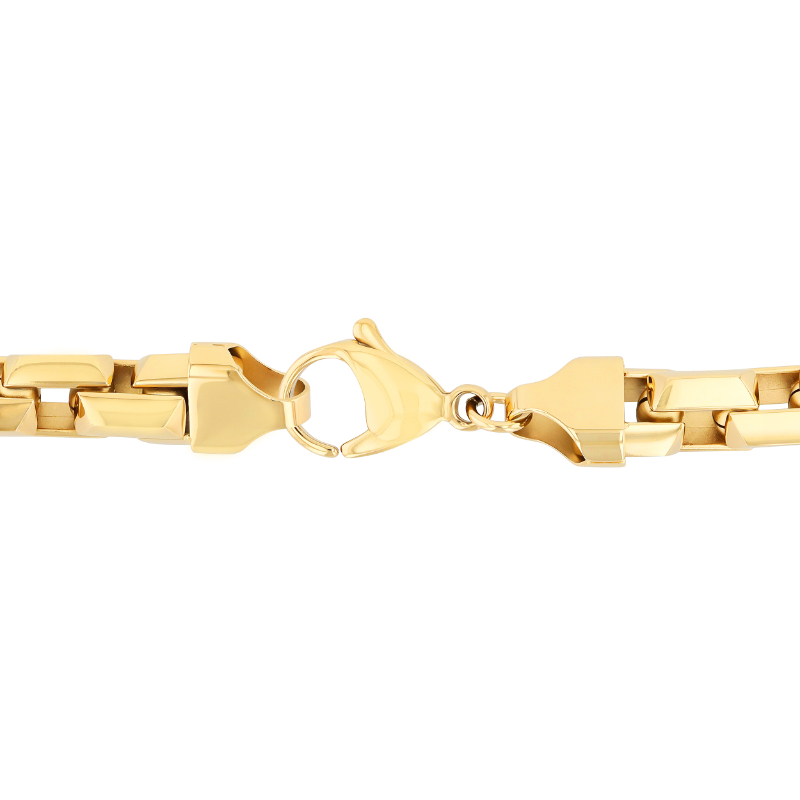 Yellow stainless steel fancy link chain.