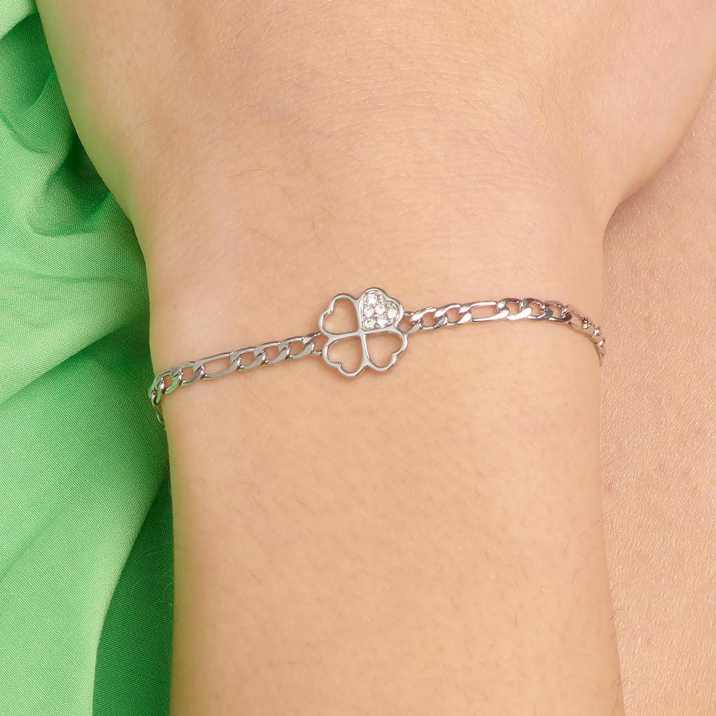 Stainless steel bracelet with heart charm.